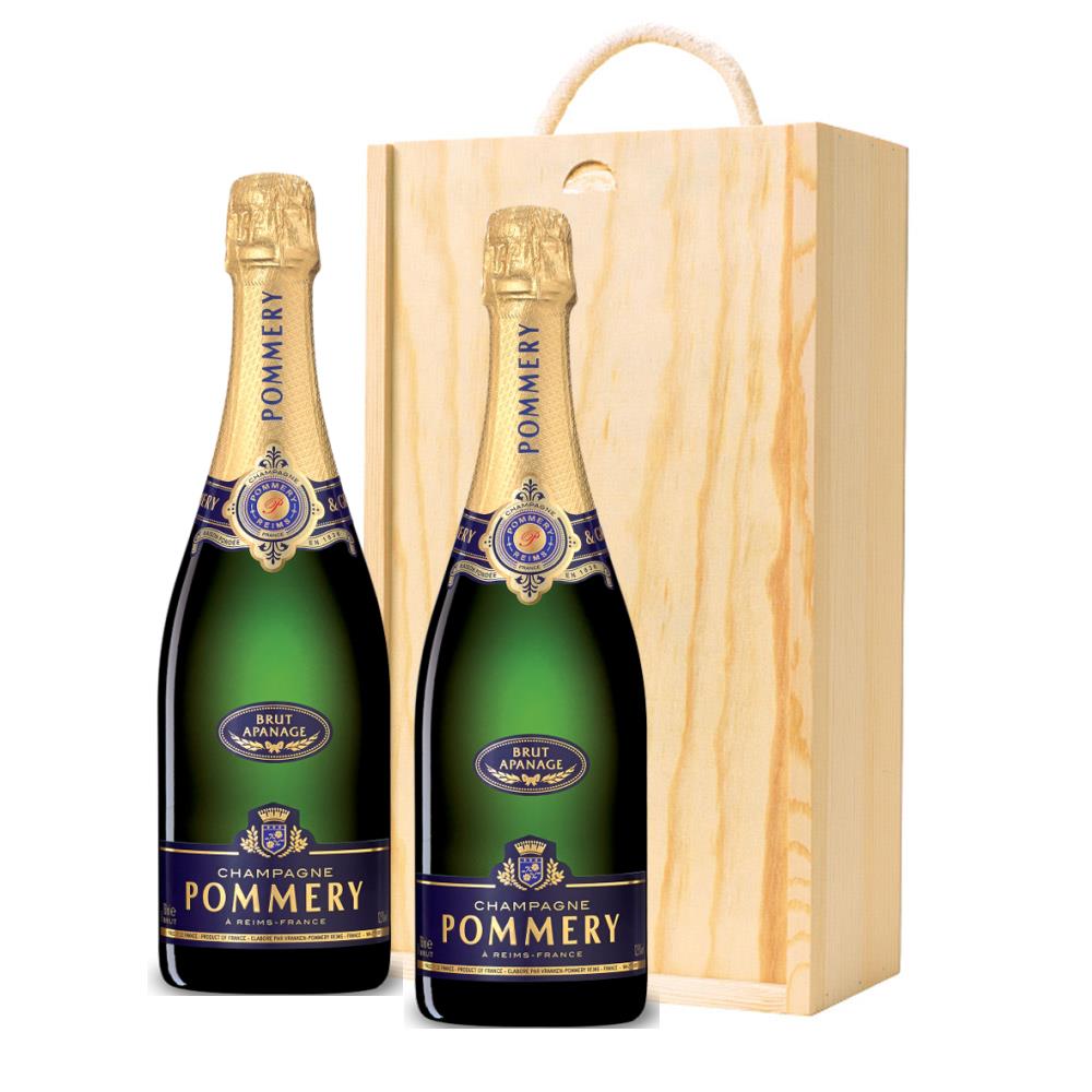 Pommery Brut Apanage Champagne 75cl Twin Pine Wooden Gift Box (2x75cl)